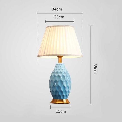Textured Ceramic Oval Table Lamp with Gold Metal Base - Blue