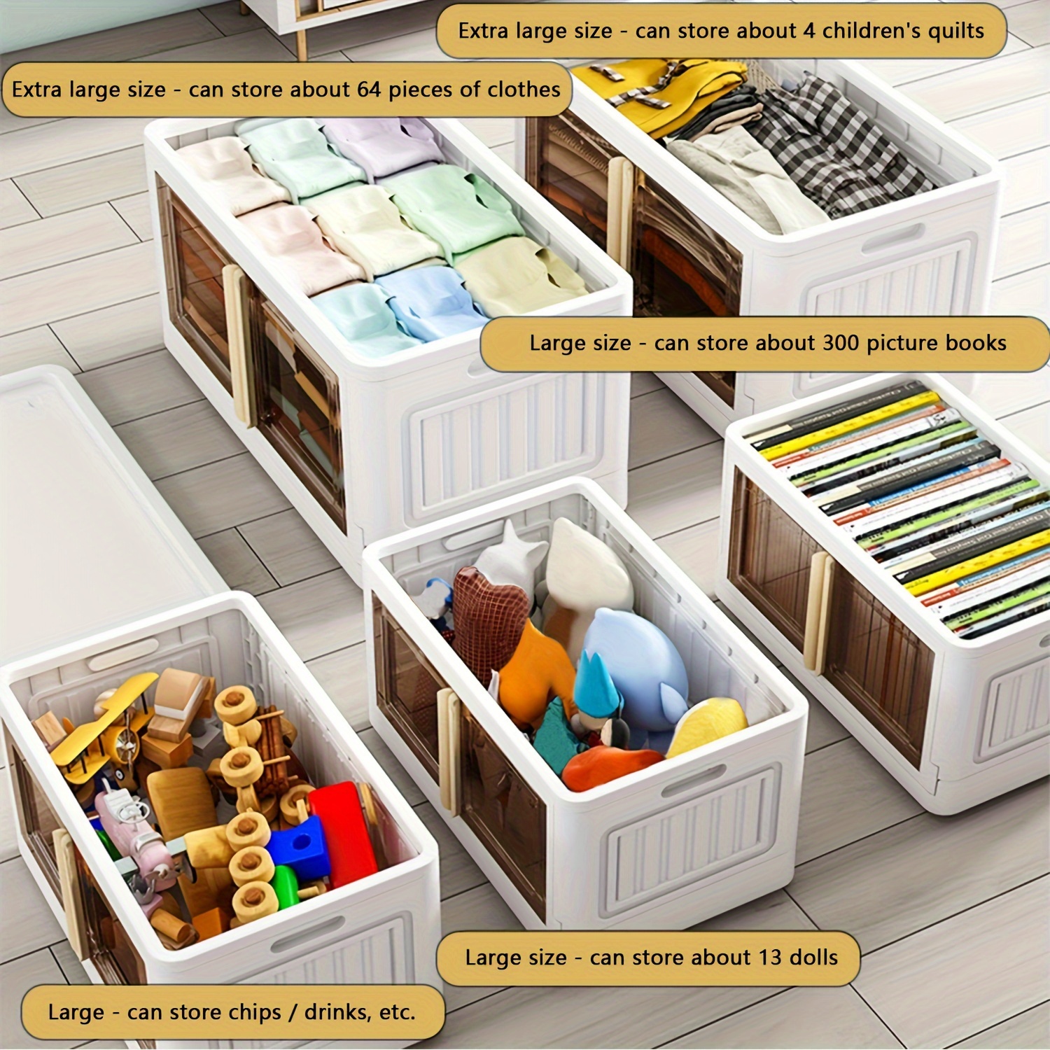 1 caja de almacenamiento plegable transparente, baúl de almacenamiento de gran capacidad, organizador de ropa, caja de almacenamiento de armario de plástico, caja de acabado de juguetes, refrigerios, accesorios de dormitorio