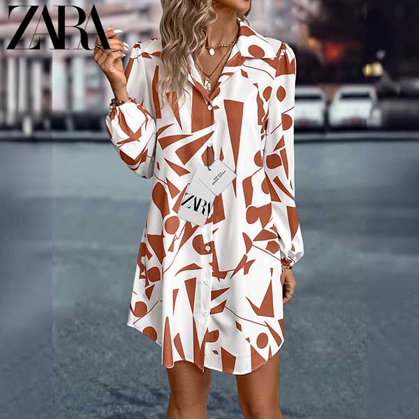 ZARA®2024 Vestido estampado de solapa de estilo atractivo para mujer