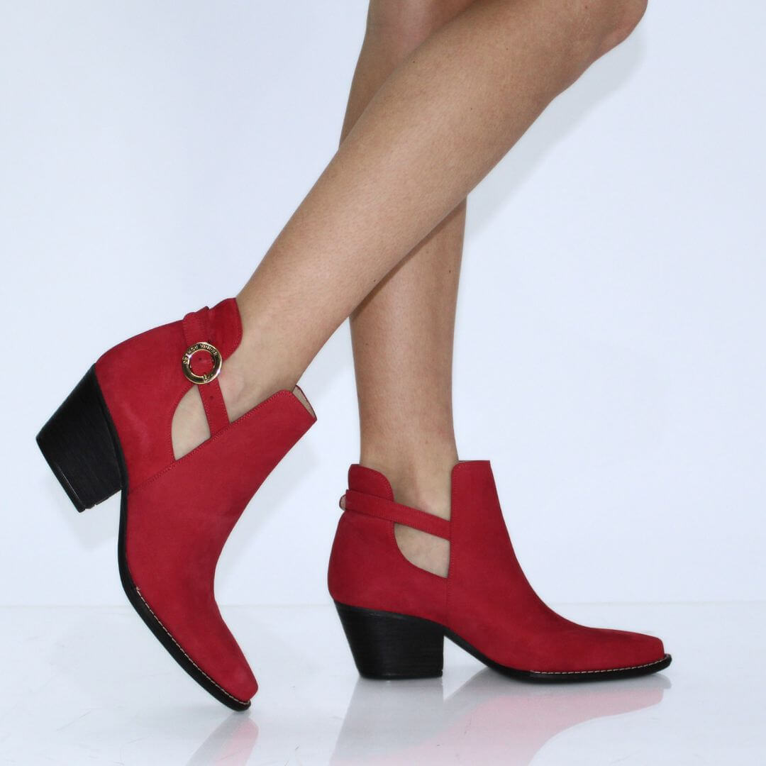 BLAKE 60 - Rojo   Zapato Bota Botin Tacon Bajo Para Dama en Piel