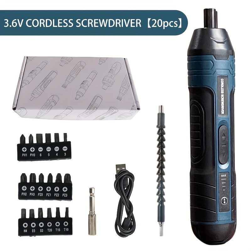 3.6V Cordless Screwdriver with 4-Speed Torque Adjustment, Rechargeable Lithium Battery, Rubber Handle, USB Powered Electric Screw Gun with Battery Included - Multifunctional Mini Screwdriver Set for Assembly and Disassembly