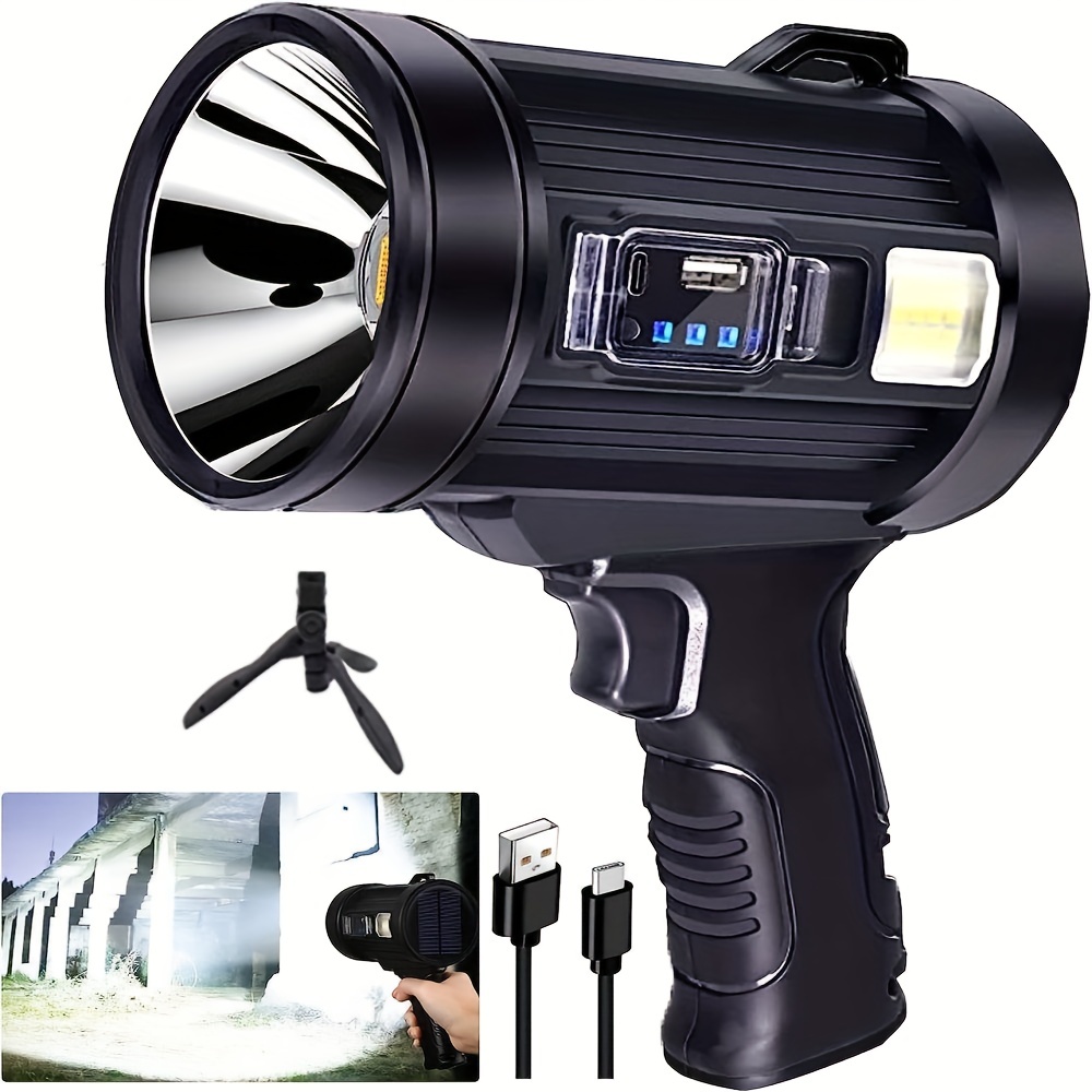 1pc Rechargeable Spotlight Flashlight, Ultra Bright High Lumen Spotlight With Stand With 3 Main Modes And 4 Color Filters, Led Spotlight Outdoor Handheld, USB Cable Included, Suitable For Boating, Hunting, Camping