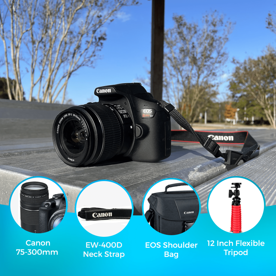 Câmera DSLR Canon EOS Rebel T7 com lentes 18-55mm e 75-300mm - Pacote básico