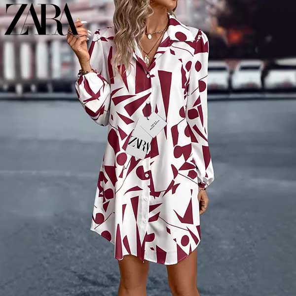 ZARA®2024 Vestido estampado de solapa de estilo atractivo para mujer
