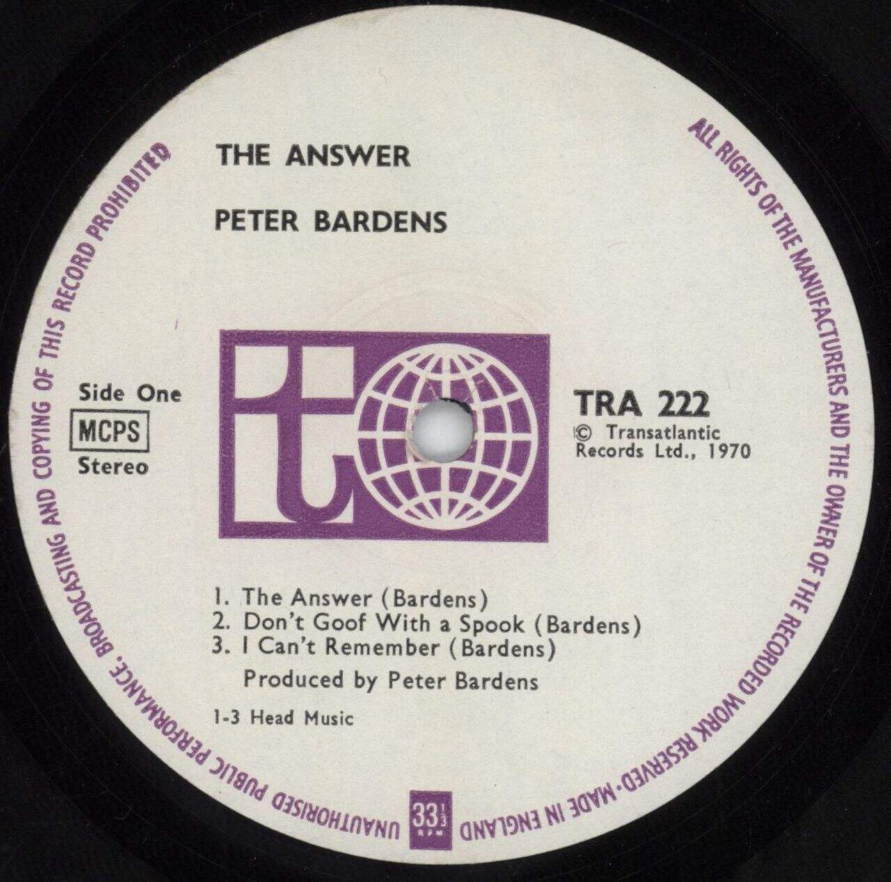 Peter Bardens The Answer UK Vinyl LP