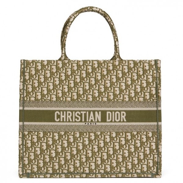 Dior Book Tote Bag In Green Oblique Canvas