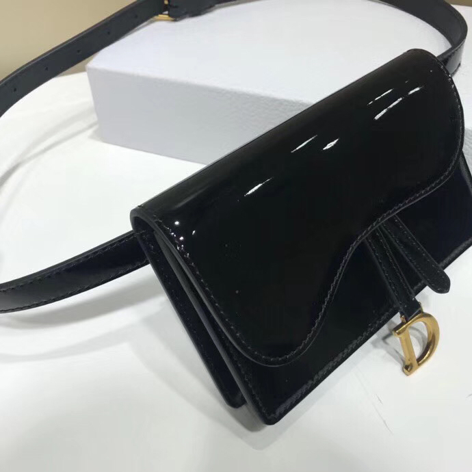 Dior Saddle Belt Bag In Black Patent Leather
