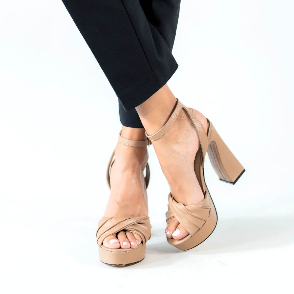 DALILA 125 - Nude   Zapato Sandalia Plataforma Tacon Alto Para Dama en Piel