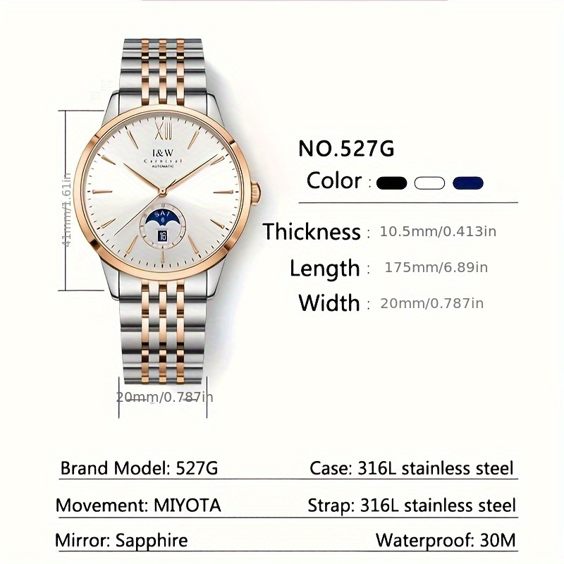 I&W® Klasické automatické mechanické hodinky pre mužov