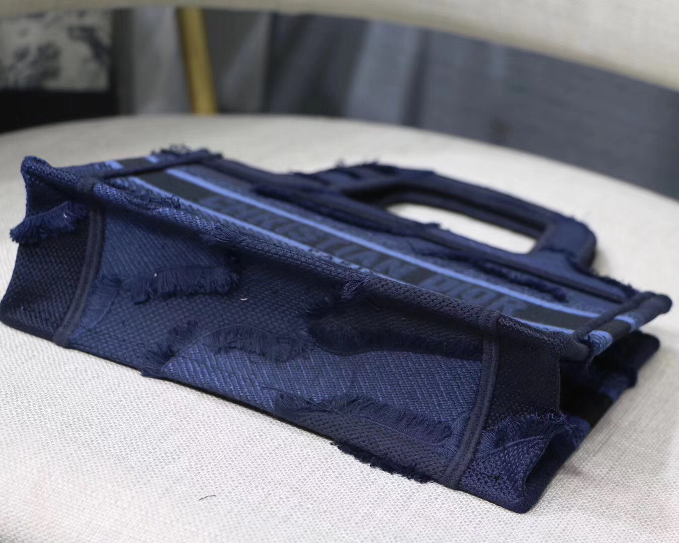 Dior Mini Book Tote Bag In Blue Camouflage Canvas