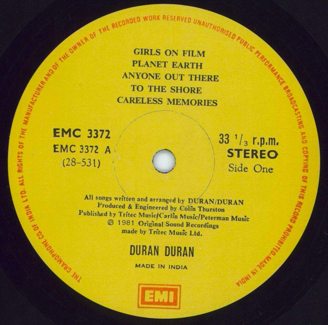 Duran Duran Duran Duran Indian Vinyl LP