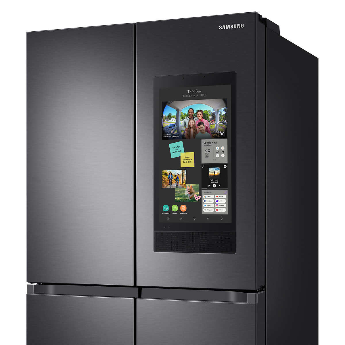 Samsung 29 pies cúbicos. Refrigerador flexible inteligente de 4 puertas con centro familiar y centro de bebidas