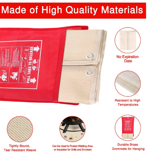 Fire Blanket Heat Resistant Foldable Welding Emergency Fiberglass Fireproof Cloth Home Safety Fire Prevention for Outdoor BBQ