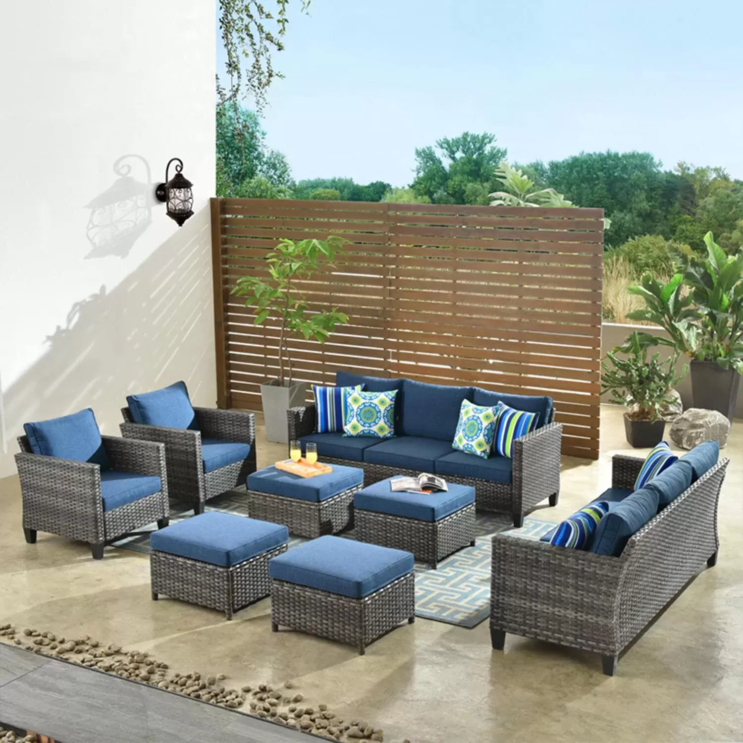 Patio Furniture 8 PCS Hight Back Outdoor Furniture Sets Modern Wicker Patio Furniture Conversation Sets with 4 Pillows All Weather Garden Patio Sofa
