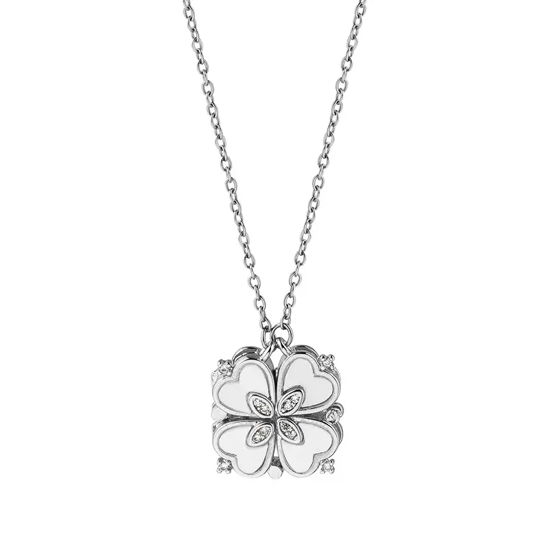 Jewelry Fashion Four Leaf Clover Crystal Magnet Necklace Personality Stainless Steel Necklace For Women