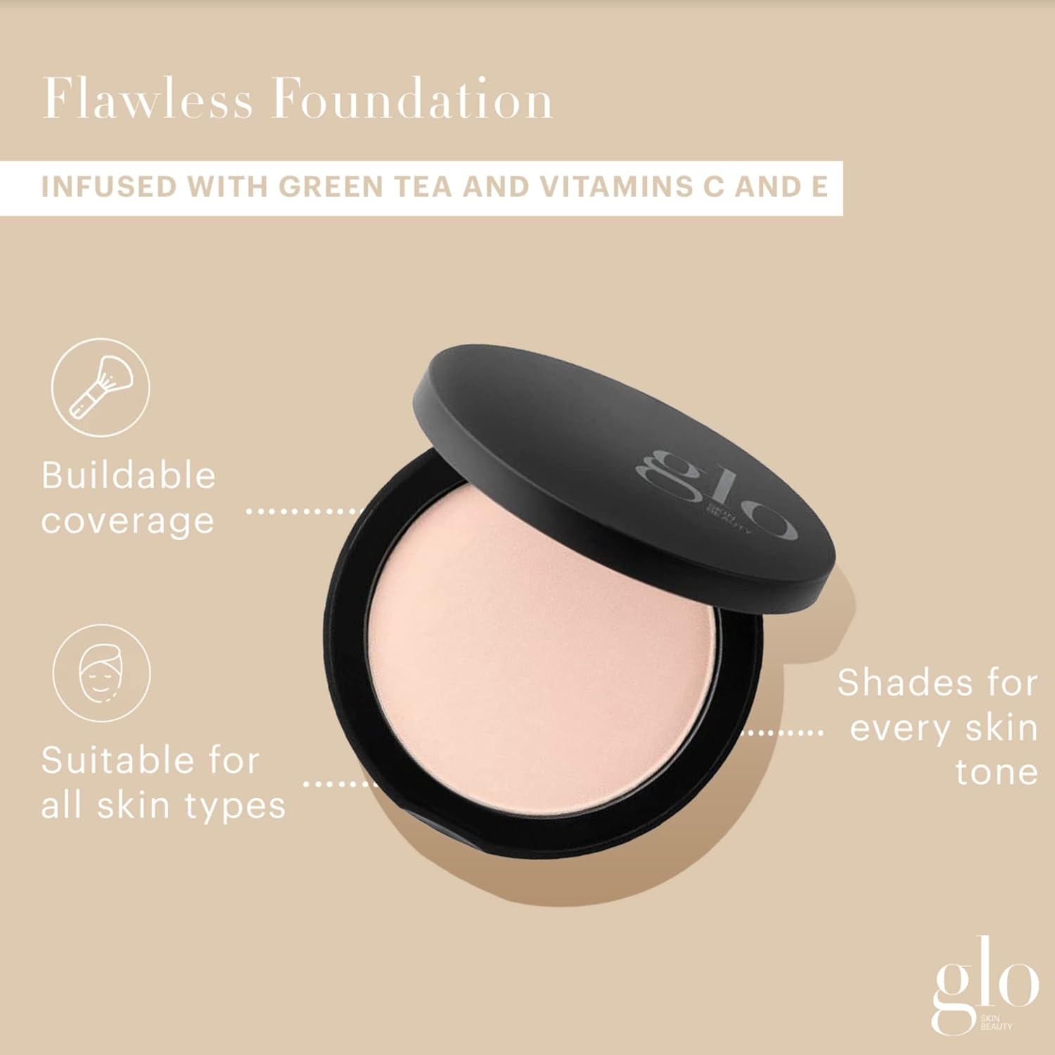 Glo Skin Beauty Pressed Base Powder Foundation Makeup (Beige Light) - Flawless Coverage for a Radiant Natural. Second-Skin Finish