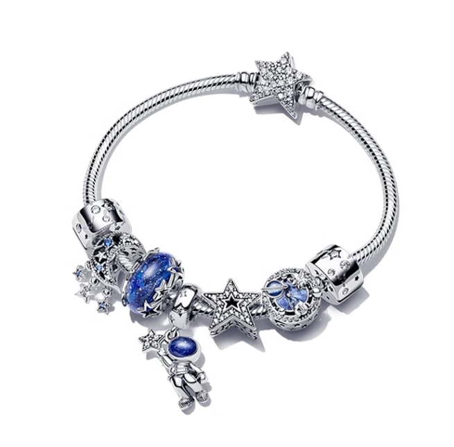 Conjunto de pulsera Pandora Viaje a las Estrellas Plata 925 Cadena Story Azul