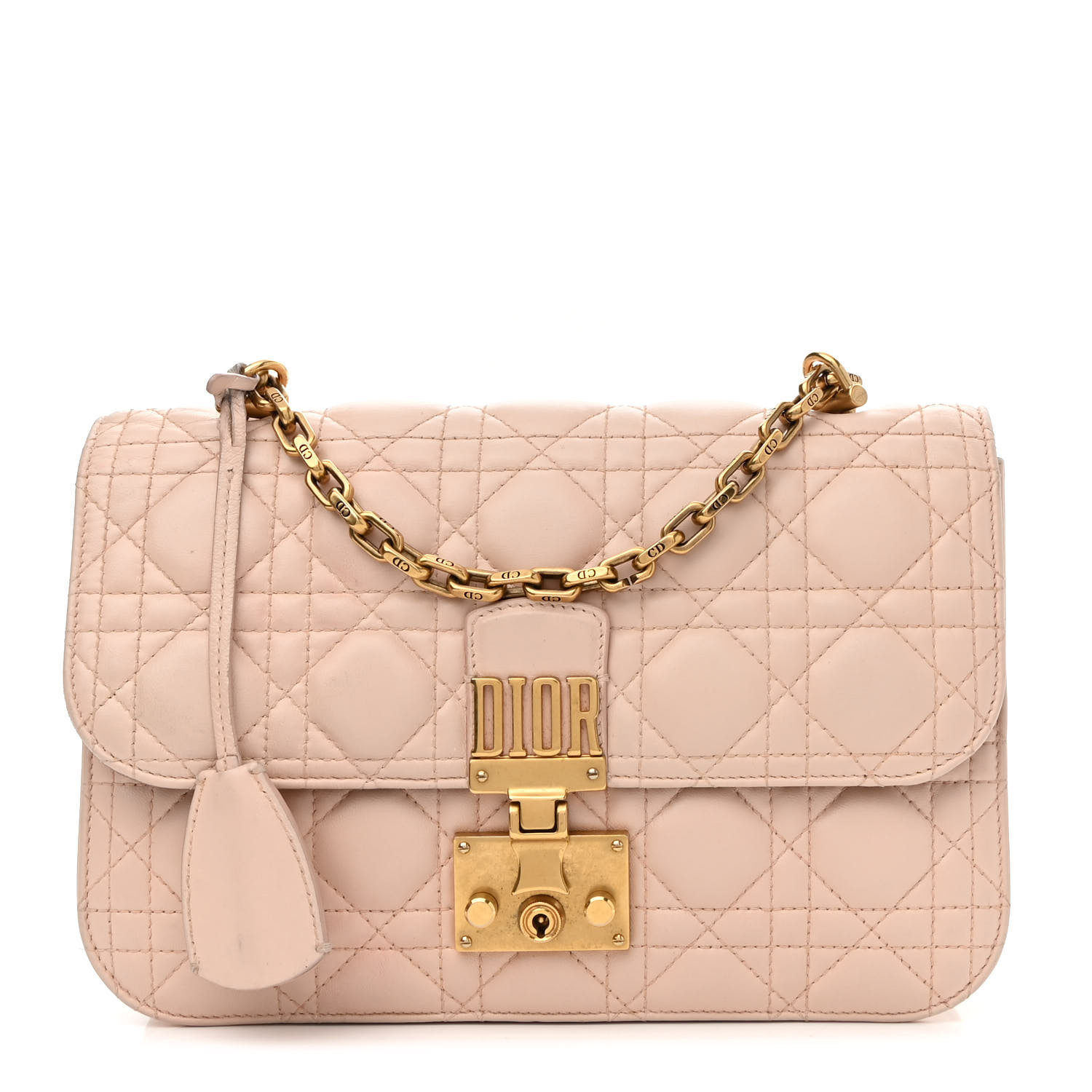 CHRISTIAN DIOR Lambskin Cannage Large Dioraddict Flap Rose Poudre