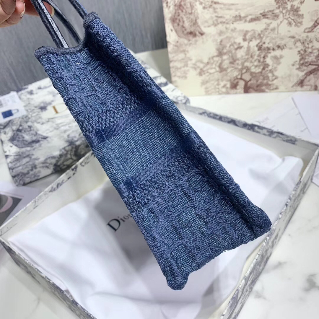 Dior Mini Book Tote Bag In Denim Blue Oblique Canvas