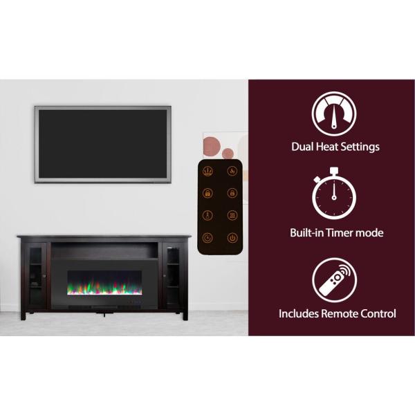 Somerset 70 in. Electric Fireplace TV Stand in Mahogany with Multi-Color LED Flames.