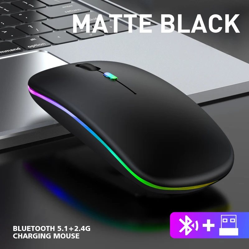 Ultra thin and rechargeable Bluetooth wireless mouse Mini wireless optical 1600DPI RGB wireless mouse suitable for laptop PC