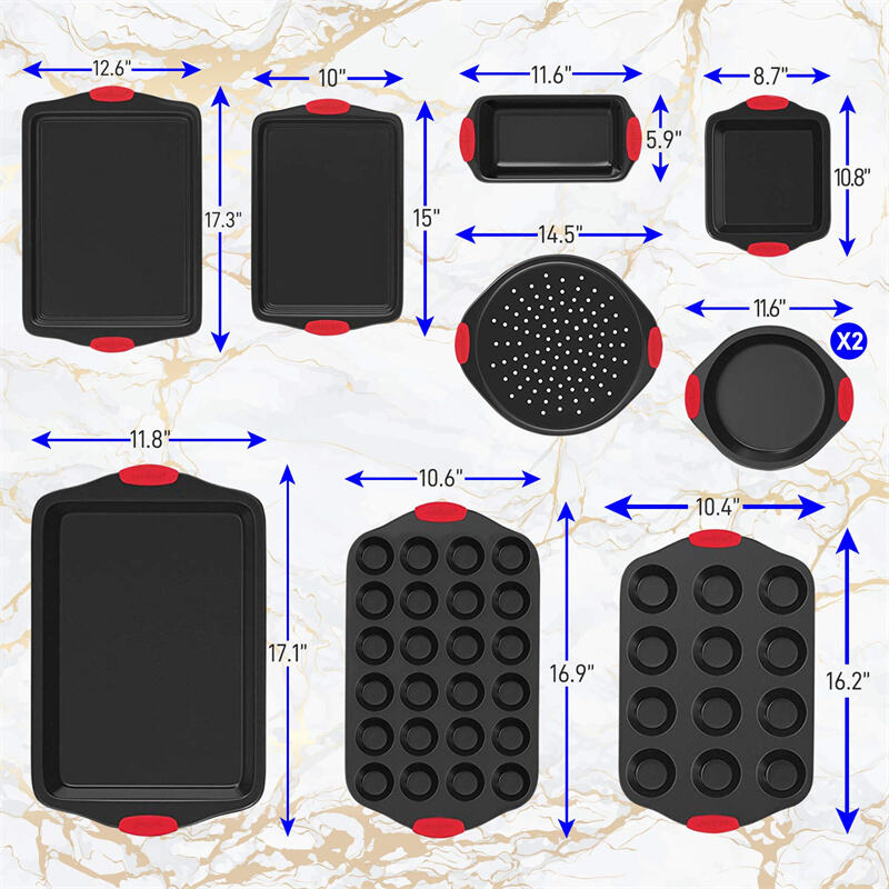 Red Silicone Handles Oven Safe 21 Piece Set Black
