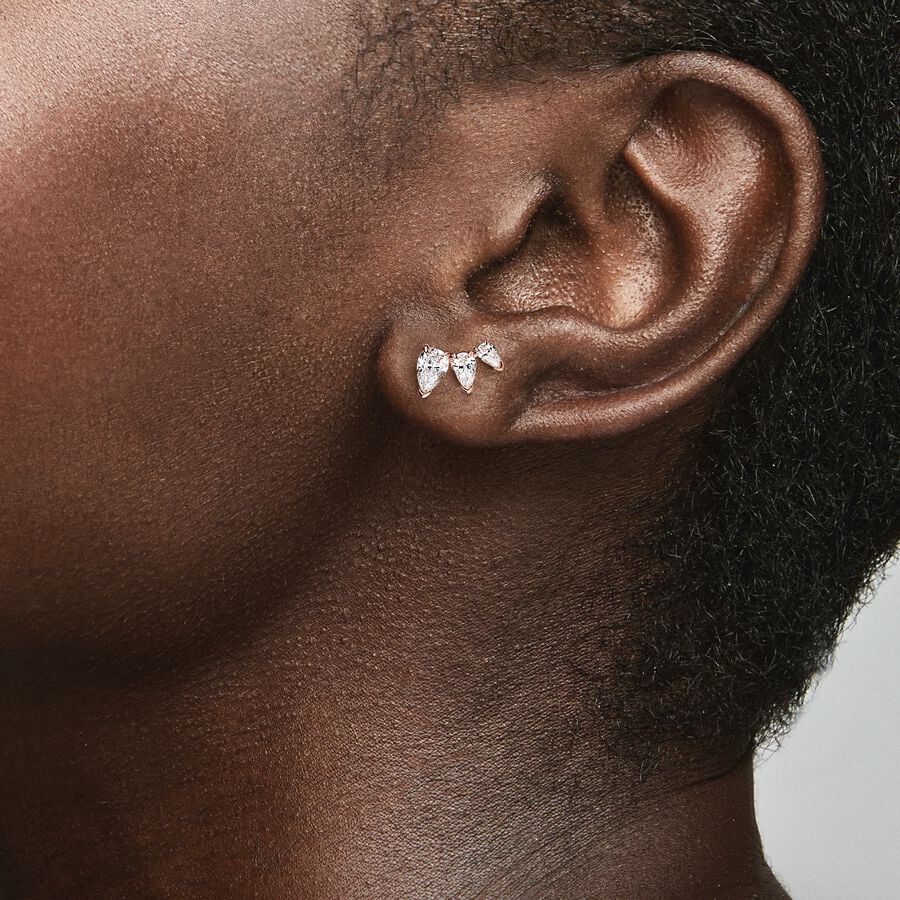 14k Rose Gold Plated Sparkling Pear Stud Pandora Earrings