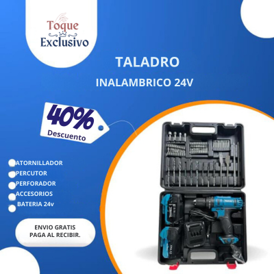 TALADRO INALAMBRICO PROFESIONAL 24V + ACCESORIOS DE TRABAJO
