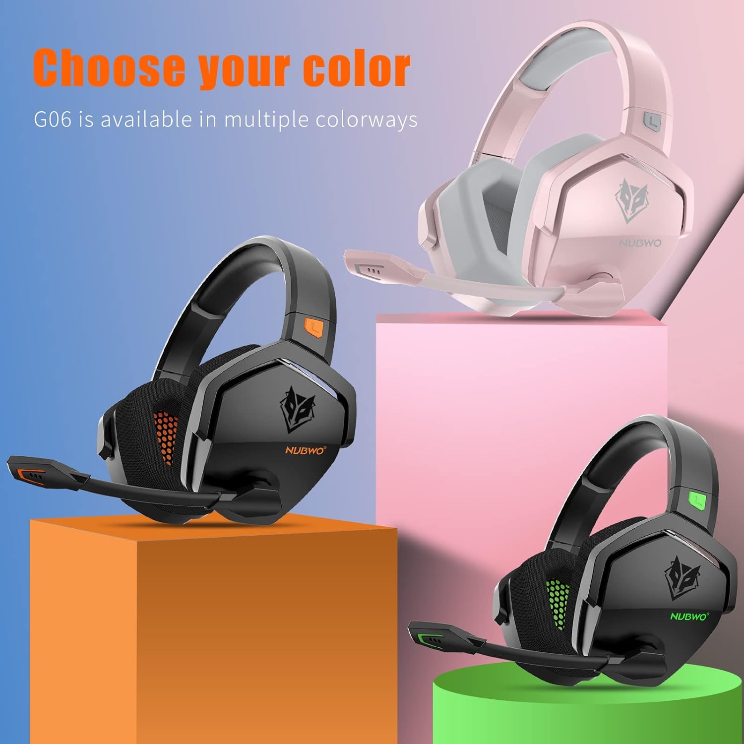 NUBWO G06 Dual Wireless Gaming Headset with Microphone for PS5, PS4, PC, Mobile, Switch: 2.4GHz Wireless + Bluetooth - 100 Hr Battery - 50mm Drivers - Orange