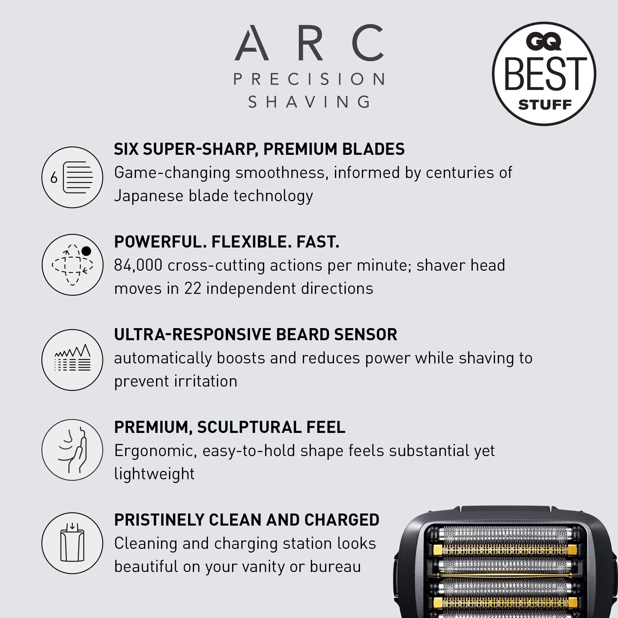 Panasonic Maquinilla de afeitar eléctrica para hombres, ARC6 de seis cuchillas con estación de limpieza y carga automática premium, ES-LS9A-K (negro)