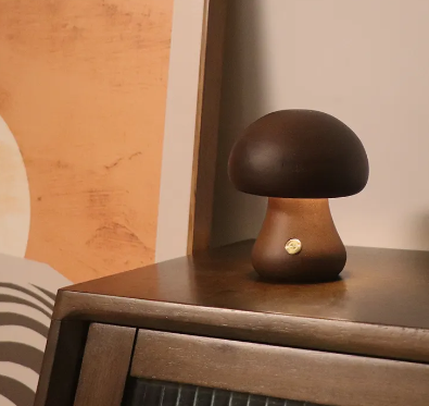 5V USB Rechargeable Wooden Mushroom Lamp Touch Switch Mushroom Night Light Bedroom Decor