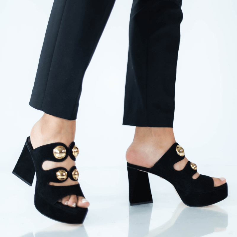 SIBIL 95 - Ante Negro   Zapato Sandalia Plataforma Tacon Alto Para Dama en Piel