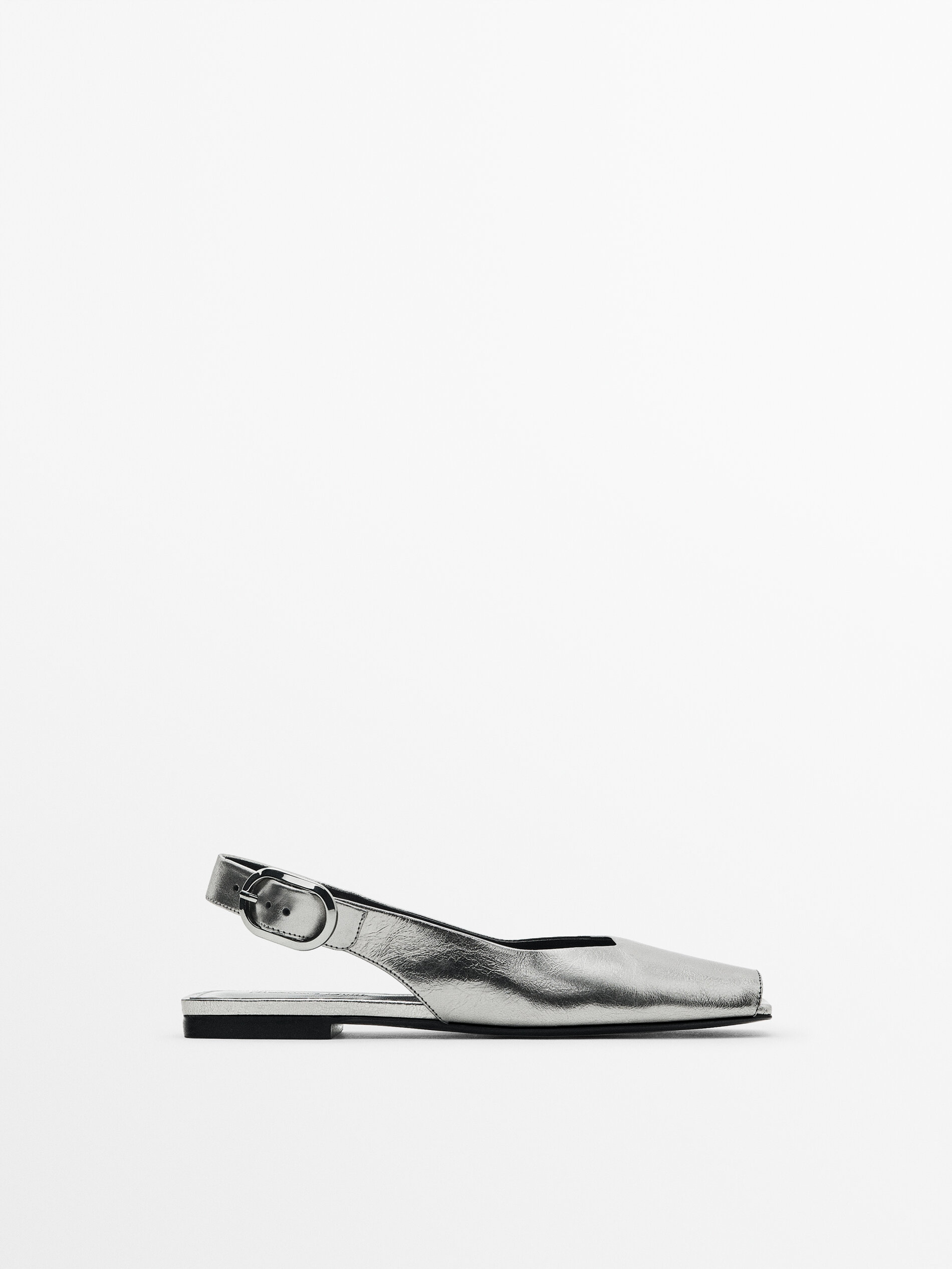 Zapato plano piel destalonado metalizado - PLATA