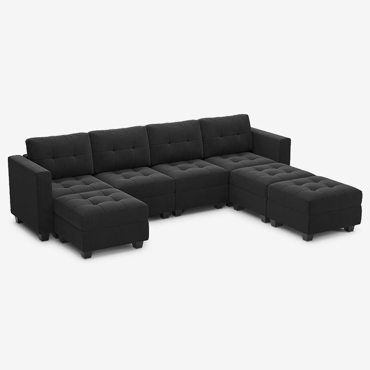 7 Seats + 6 Sides Modular Velvet Tufted Sofa with Storage Seat