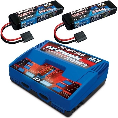 Cargador LiPo Traxxas EZ-Peak DUAL y 2 baterías de 7600 mAh y 7,4 V E-MAXX COMBO SIN ESCOBILLAS