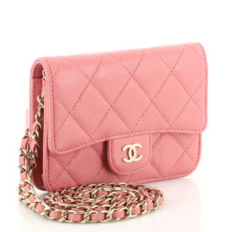 Chanel Classic Flap Card Holder on Chain Quilted Caviar Mini