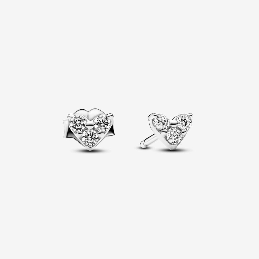 Triple Stone Heart Stud Pandora Earrings