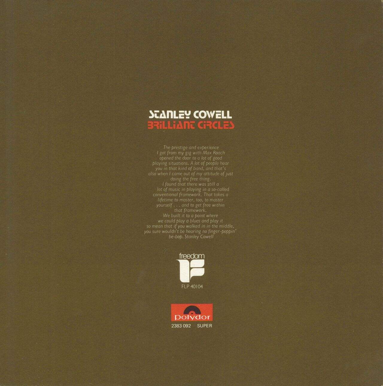 Stanley Cowell Brilliant Circles US Vinyl LP