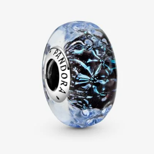 Wavy Dark Blue Ocean Murano Glass Pandora Bead