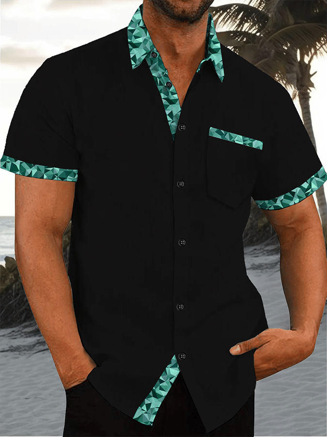 Men's Resort Style Contrast Print Casual Short Sleeve Shirt