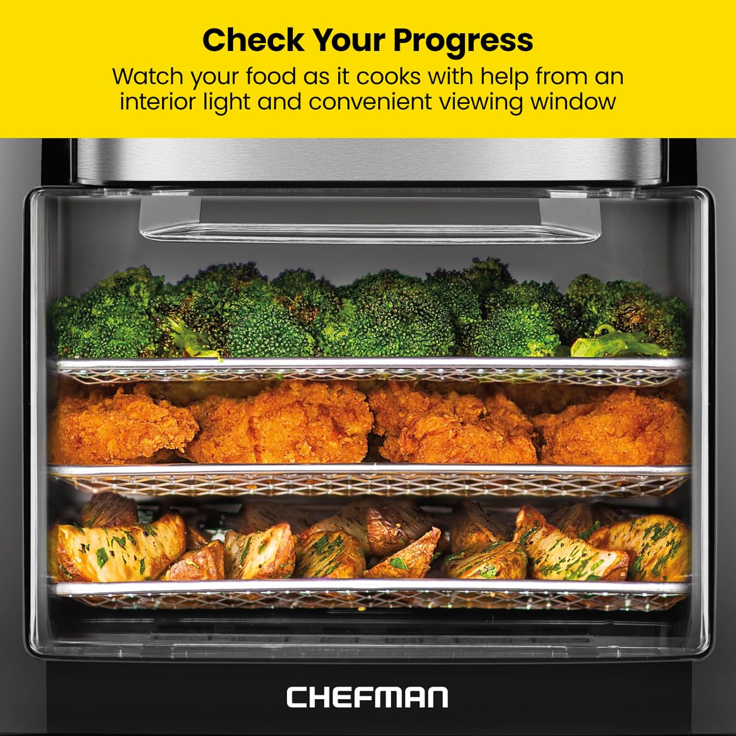 Chefman - Freidora digital multifuncional + asador, deshidratador, horno de convección, 17 preselecciones en pantalla táctil para freír, asar, deshidratar y hornear accesorios incluidos, L 10L, negro
