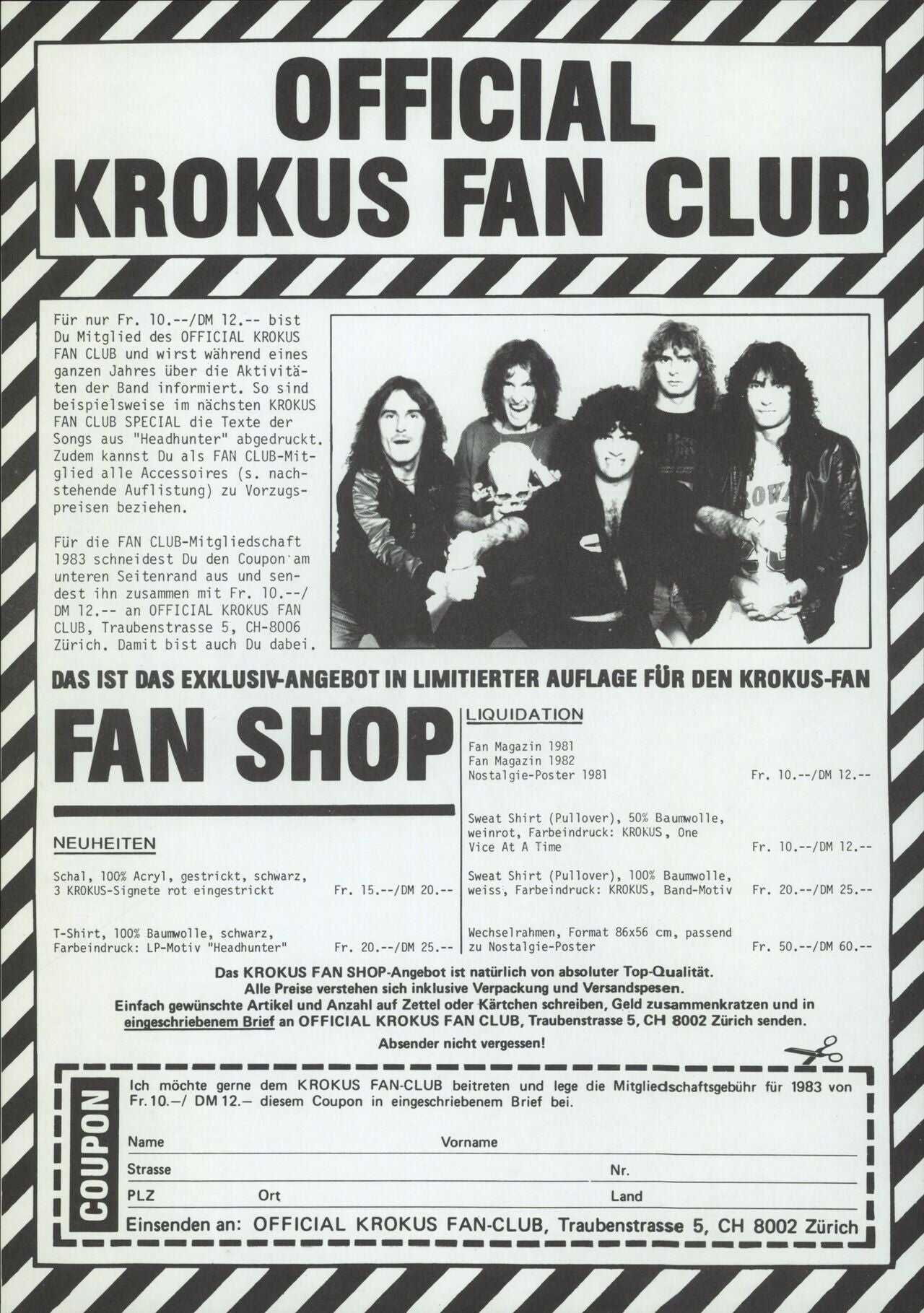 Krokus Headhunter + Inserts & Sticker Swiss Vinyl LP