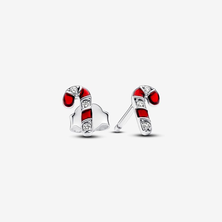 Sparkling Red Candy Cane Stud Pandora Earrings
