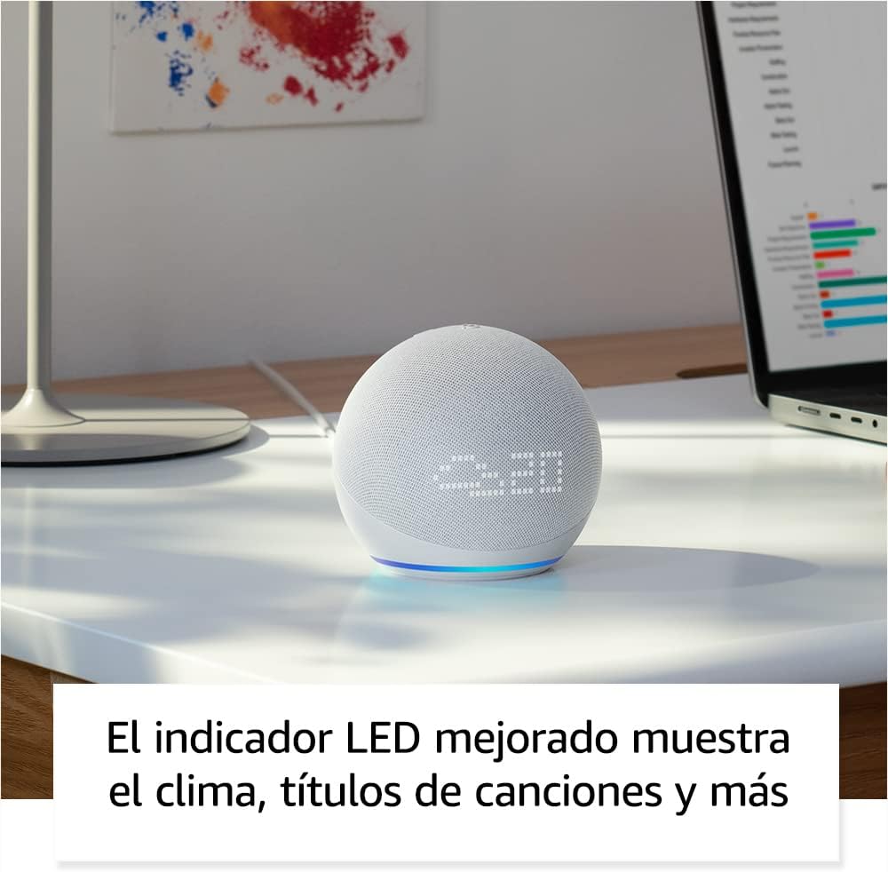 Echo Dot 5.ª (generación, modelo de 2022) con reloj | Bocina inteligente con reloj y Alexa | Blanco