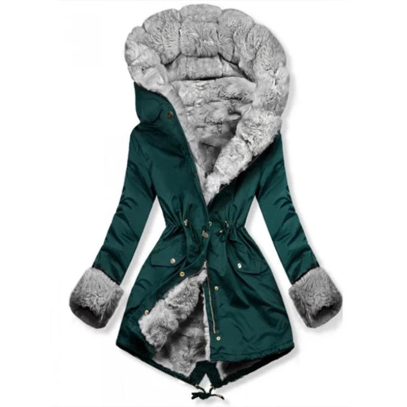 Grey Faux Fur Hooded Warm Coat