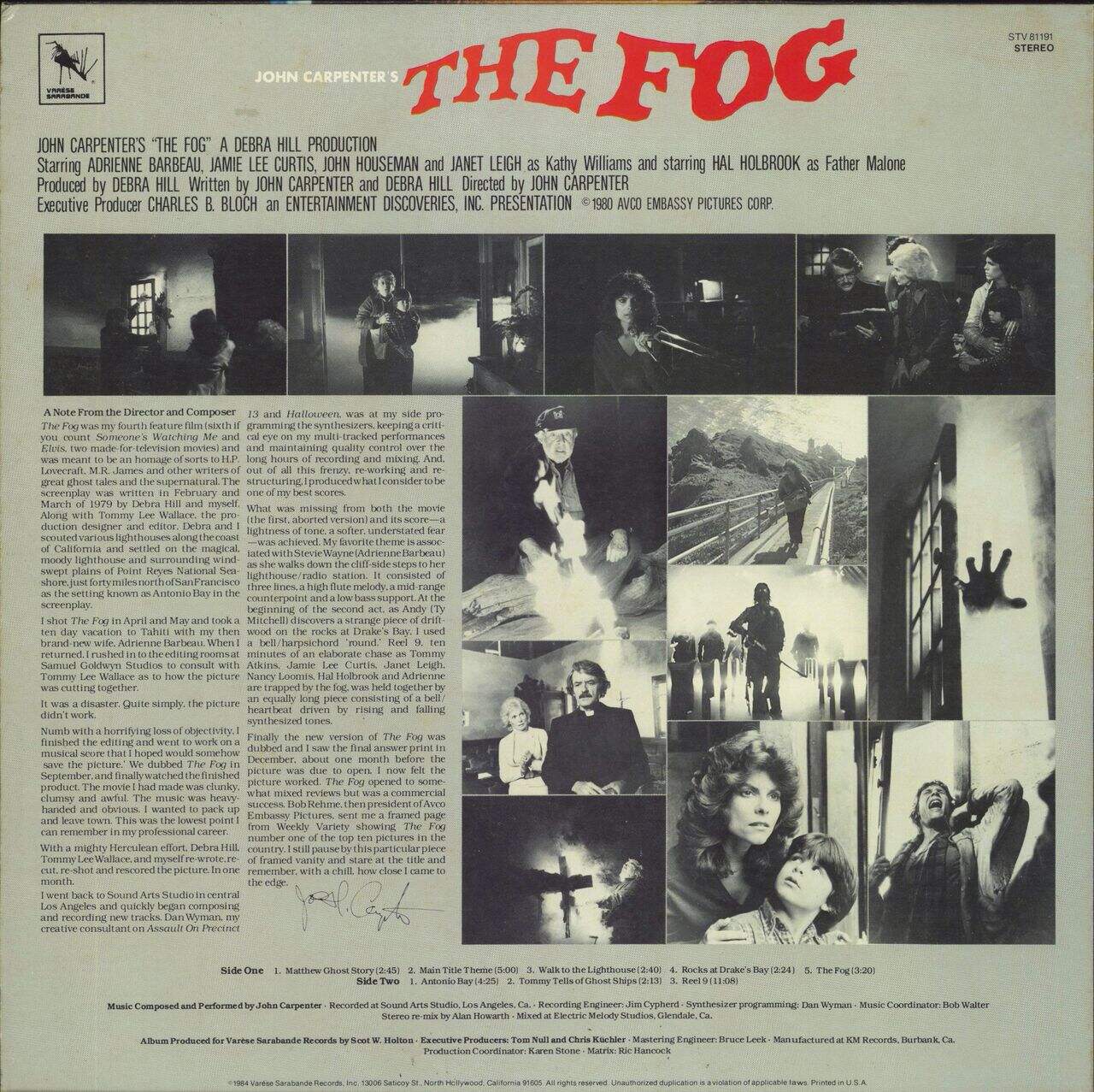 John Carpenter The Fog US Vinyl LP
