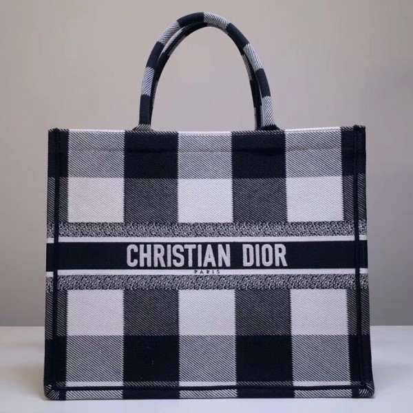 Dior Book Tote Bag  Checkered Canvas
