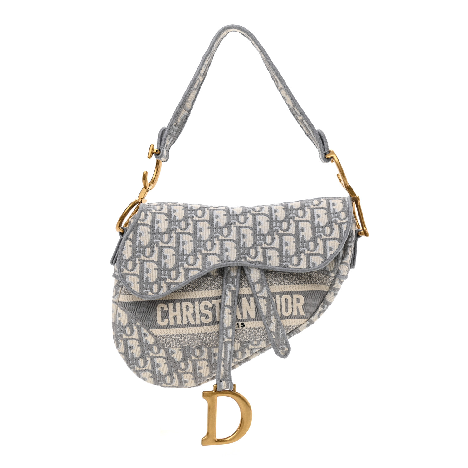 CHRISTIAN DIOR Oblique Embroidered Saddle Bag Gray