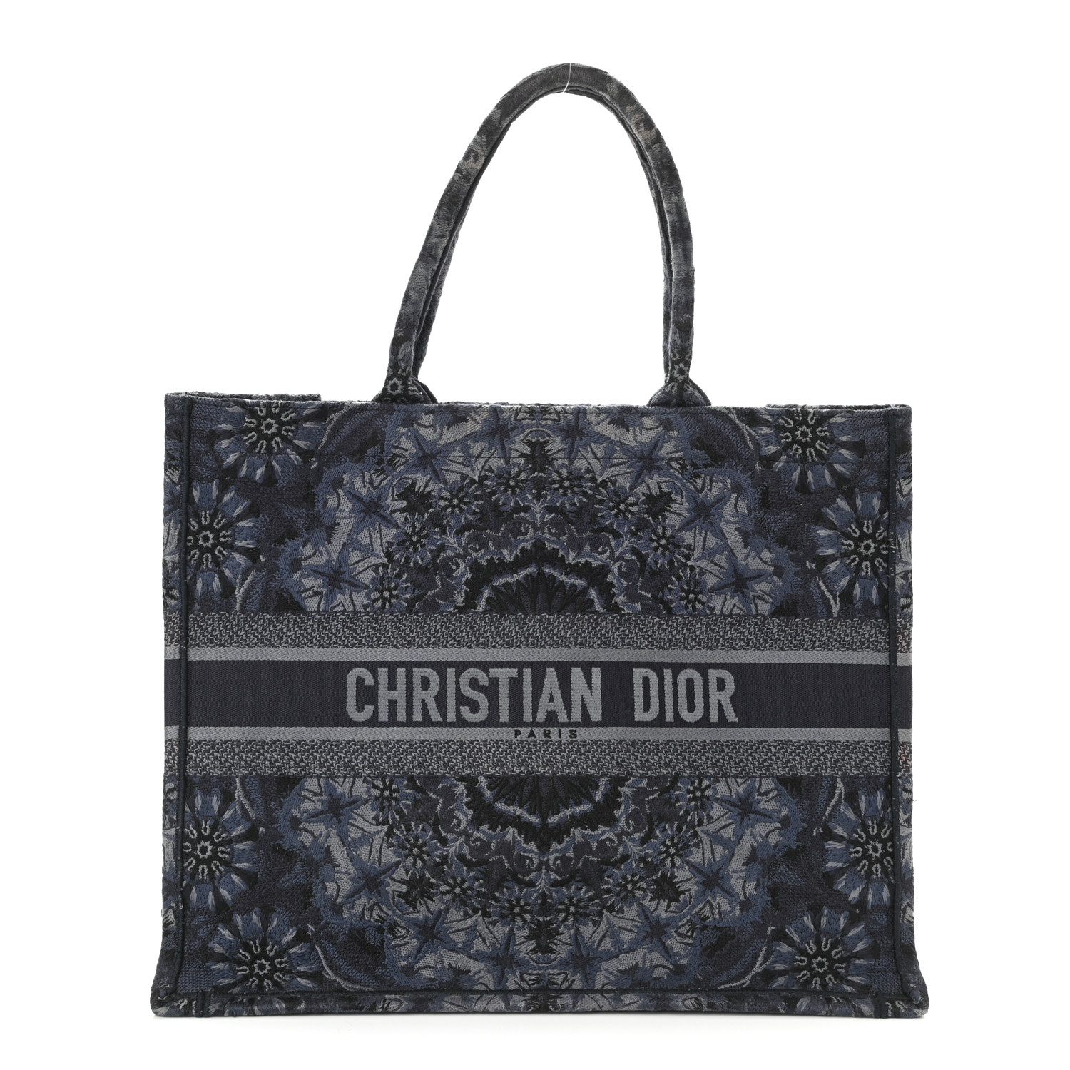 CHRISTIAN DIOR Canvas Embroidered Large KaleiDioroscopic Book Tote Blue