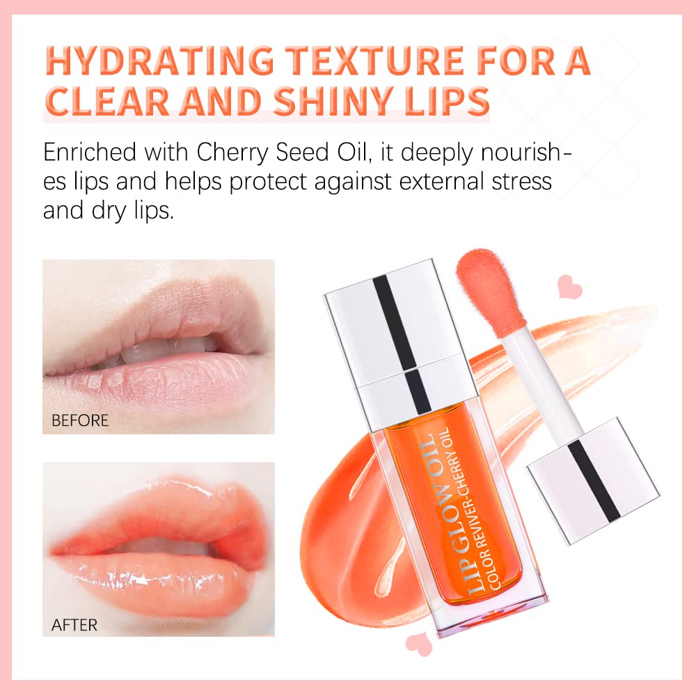 Hydrating Lip Glow Oil. Lip Oil Gloss Transparent Toot Tinted Nourishing Long Lasting Repairing Lightening Lip Lines (RASPBERRY) 0.2 OZ
